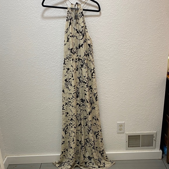Floral Halter Maxi Romper - Black and Cream - Picture 1 of 3